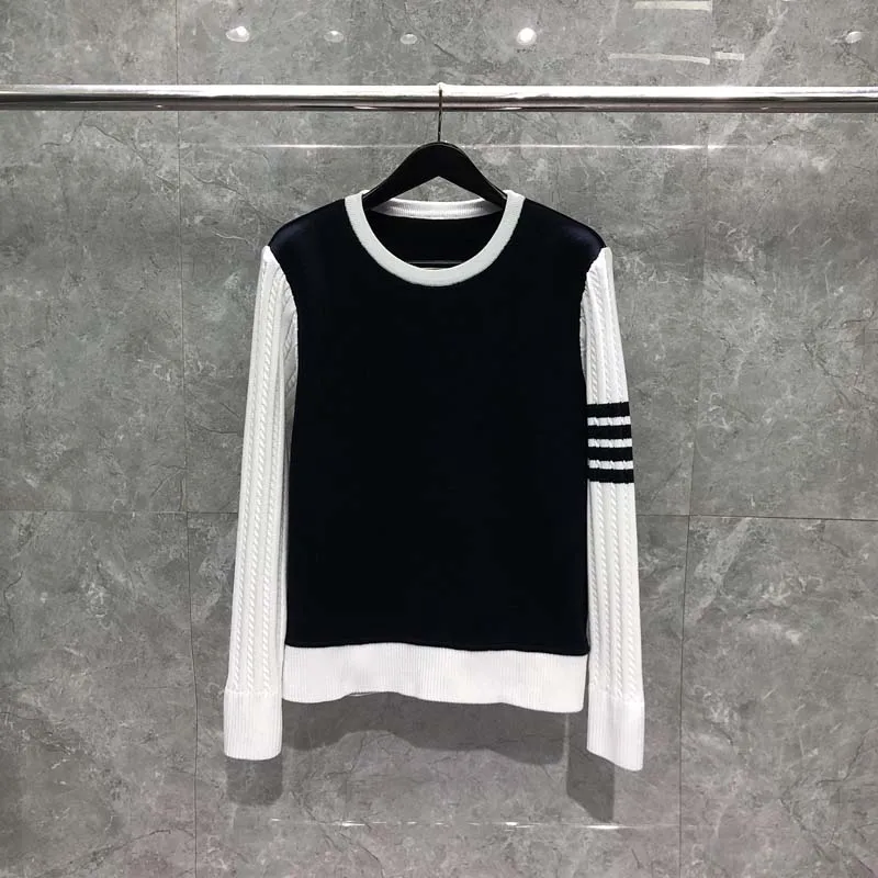 

TB THOM Sweatshirt Pullover Patchwork Luxury Brand Classic Striped Streetwear Harajuku Spring Korean Loose Casual Pullover