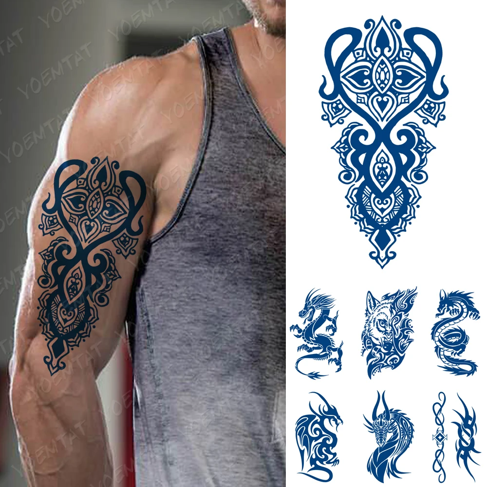 

Татуировки Juice Ink, боди-арт, стойкая водостойкая Временная тату-наклейка, маори, волк, дракон, тотем, искусственная татуировка для женщин и му...