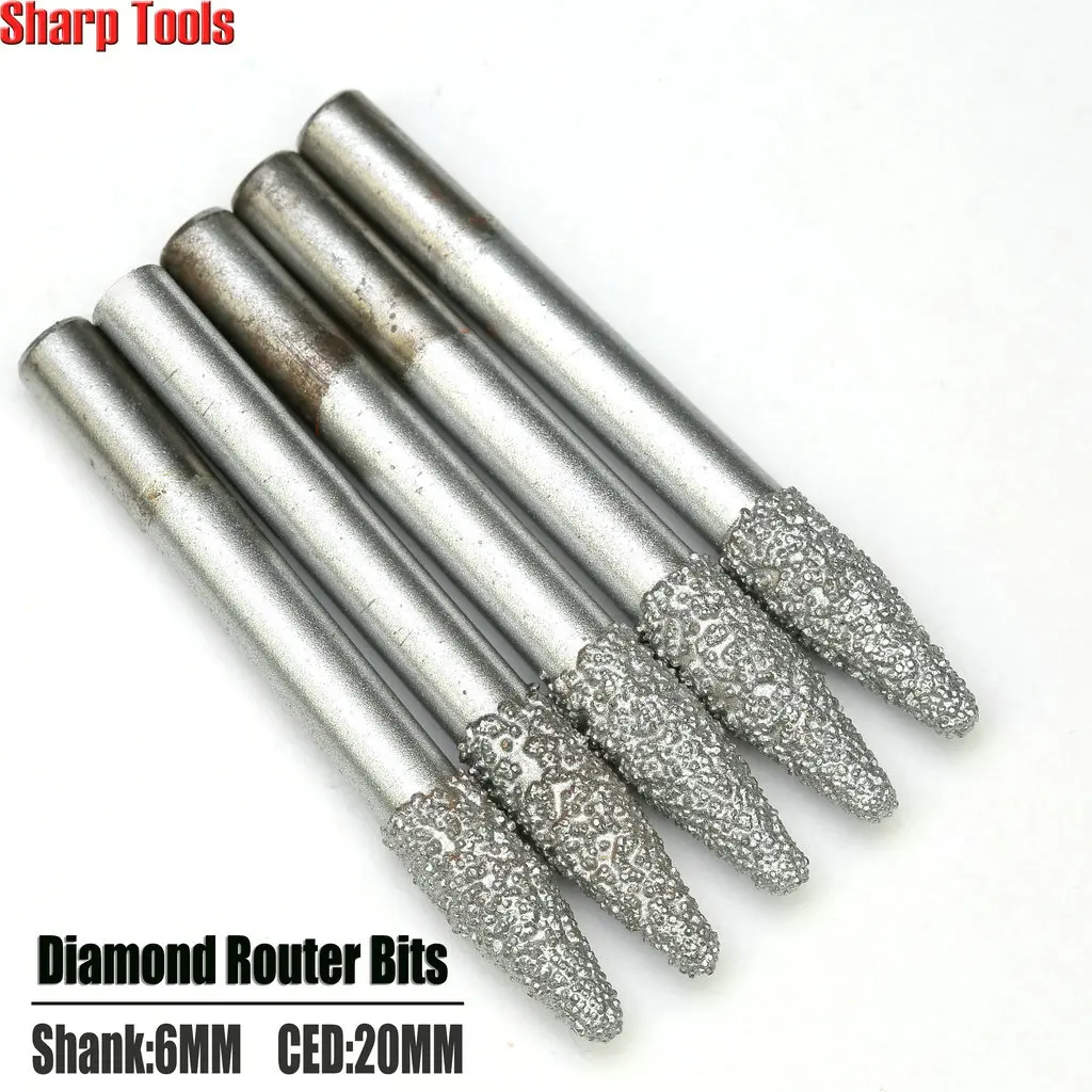20 Degree 6x3x20mm V-Carving CNC Router Bit Diamond Engraving Tool Milling Cutter for Stone Marble Deep 3D Relief Taper Endmill