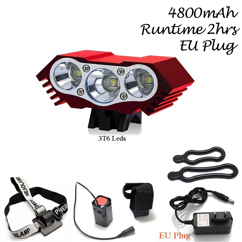 

US/EU/UK/AU Plug 3T6 Leds Bike Light 3000 Lumen Bicycle Lamp 3-12V Voltage 18650 Battery Pack MTB Cycle Headlamp Riding Lighting