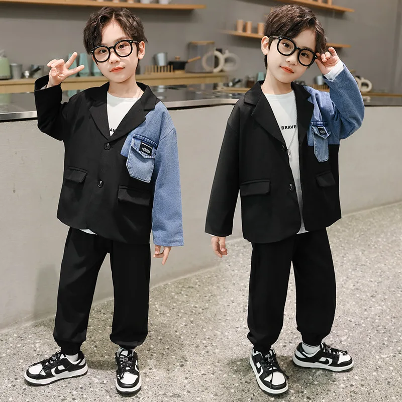

Boys' Clothes Sets Jacket +Pants 2PCS/Set Cotton 2023 Formal Spring Autumn Suit Outfit Plus Size Children Clothing