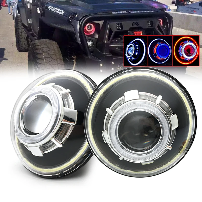 Фары «глаза ангела», 7-дюймовый Звездный налобный фонарь, HID фара, 7-дюймовый круглый налобный фонарь со злыми глазами, водонепроницаемый Головной фонарь IP67