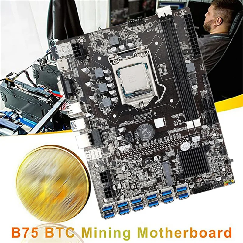 

B75 12USB GPU Miner Motherboard+CPU+2X4G DDR3 RAM+Fan+Thermal Grease/Pad+SATA Cable+Switch Cable LGA1155 BTC Motherboard