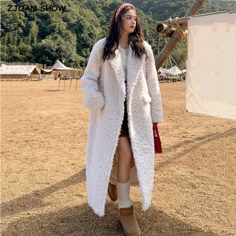 Зимнее пальто из искусственной овечьей шерсти с воротником лацканами Женская