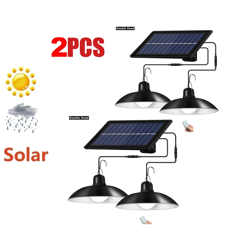 

remote 30 led 2 head Retro Lampshade Large angle lighting Solar Pendant Light Outdoor Indoor Solar Lamp Cable Suitable for court