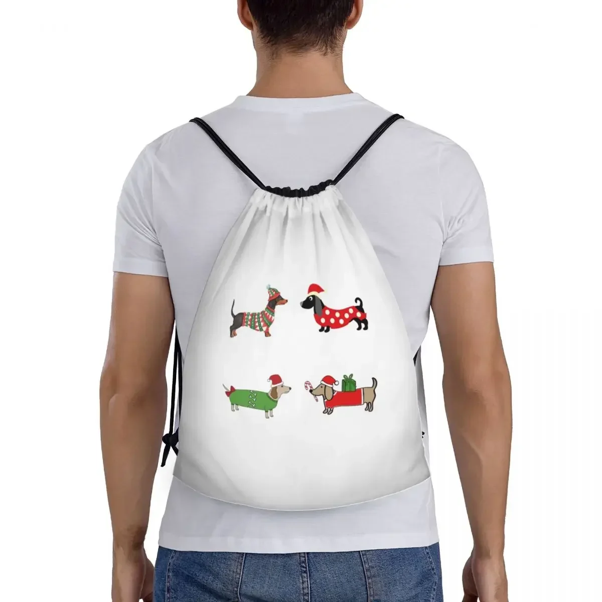 Рождественская сумка на шнурке с Санта-Клаусом Такса рюкзаки для тренировок йоги