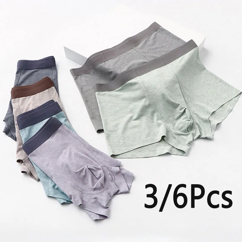 3/6Pcs Ultra Soft Comfy Bamboo Fiber Underwear Mens Boxers Breathable Underpants Men Modal Cotton Boxers Hombre Boxershorts Men