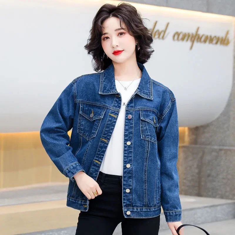 

2023 New New Spring Autumn Single-breasted Womens Denim Jacket Coat Loose Long Sleeve Casual Jean Coat Female Outwear