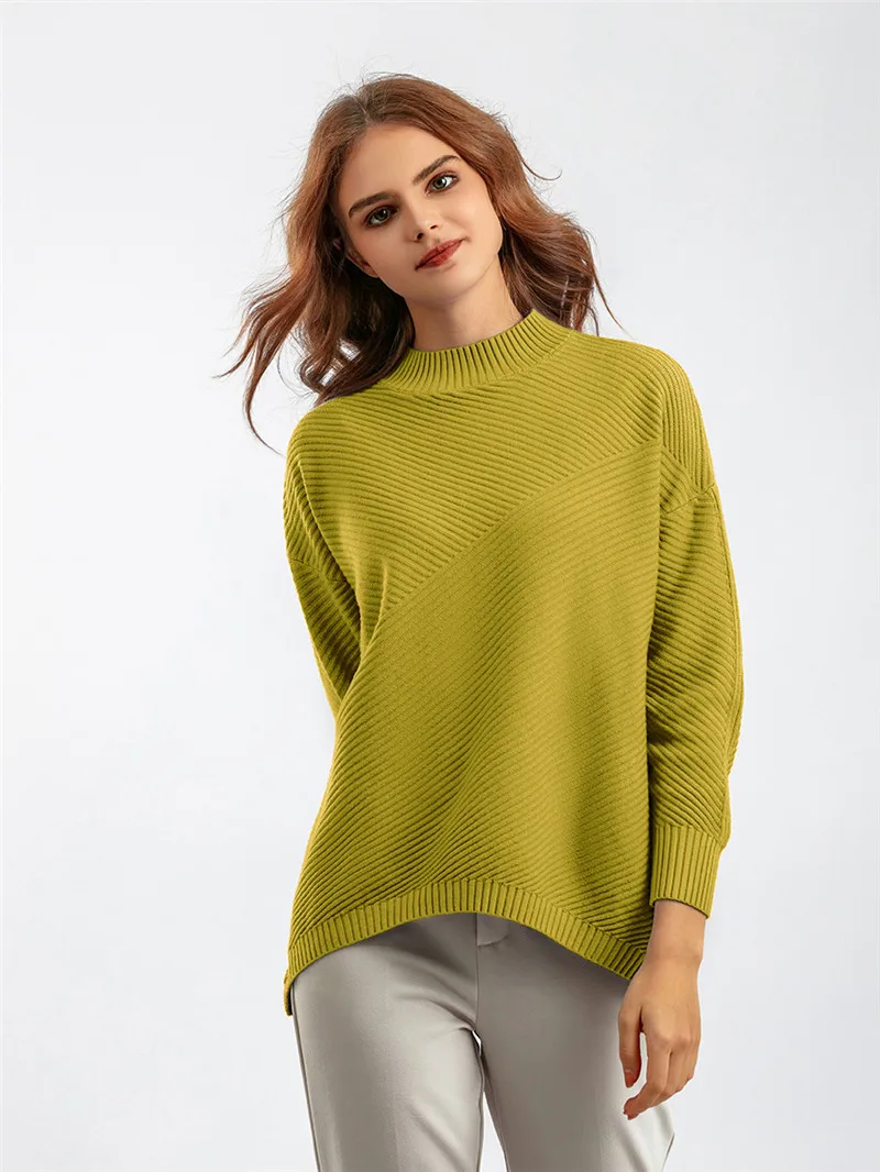 

Женский трикотажный свитер с круглым вырезом и длинным рукавом