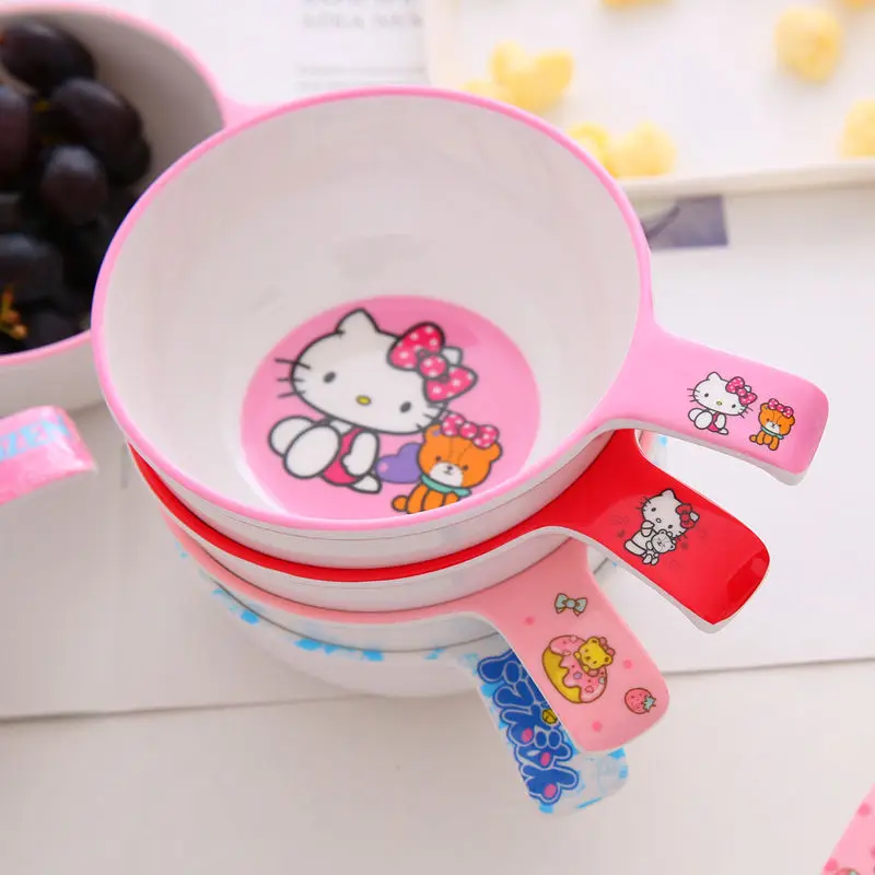 

Детская миска Hello Kitty с рисунком из мультфильма для еды, миска для кормления с ручкой, домашняя креативная Милая миска для кормления для дево...