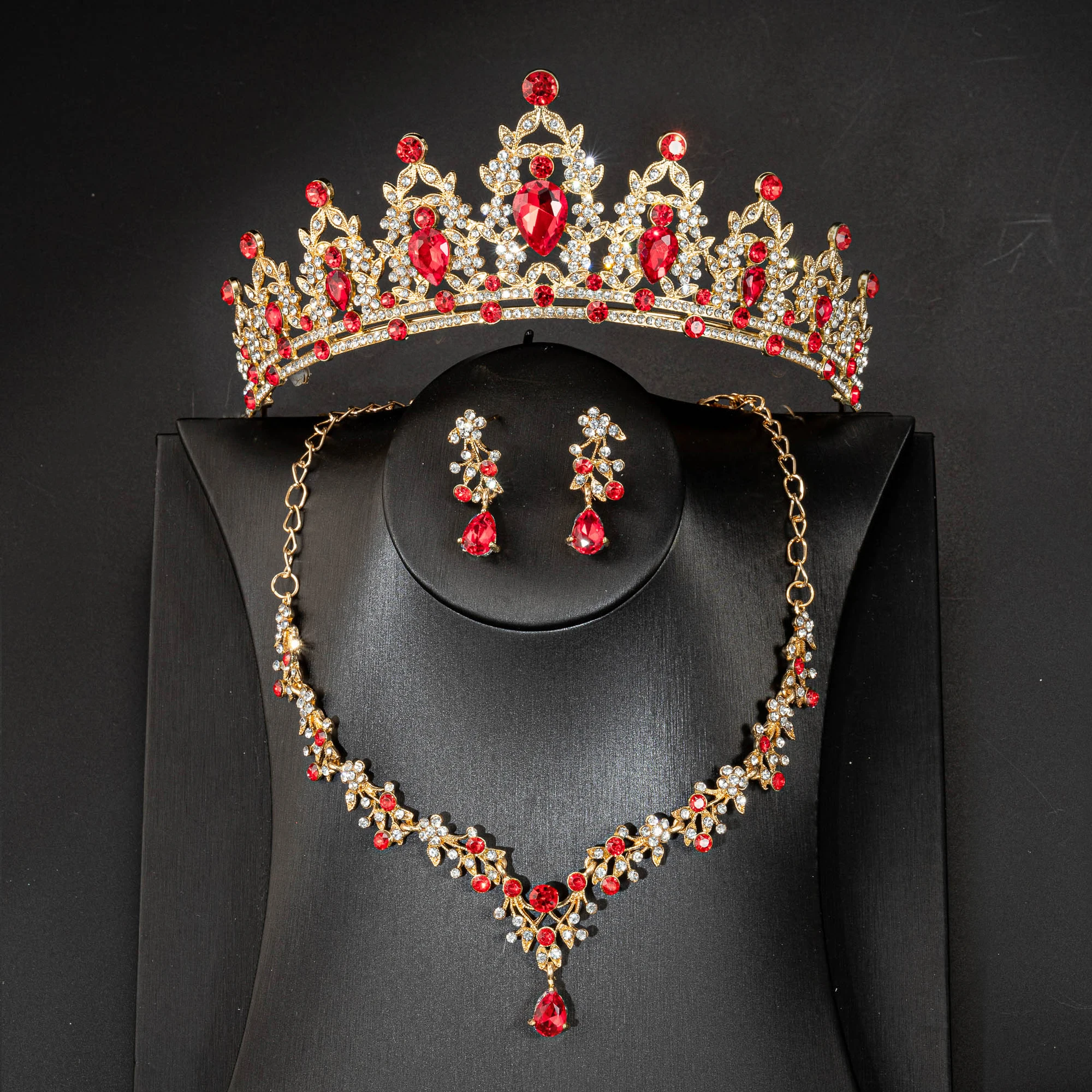 

KMVEXO New Crystal Bridal Jewelry Sets Lady Gorgeous Tiaras Crown Earrings Choker Necklace Women Wedding Dress Party Jewelry Set