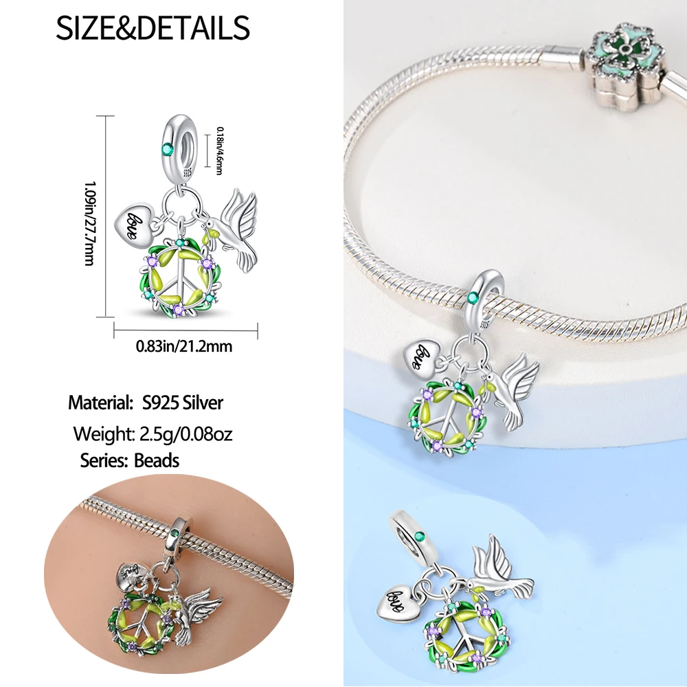 Мирный стерлингового серебра 925 пробы голубь мира оливковая ветка подвеска в