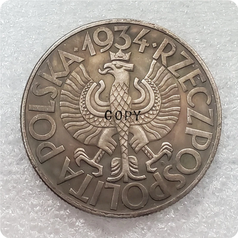 Копия монеты золотых пробы (Пряжка Протейная забастовка мята) Польша 1934 |