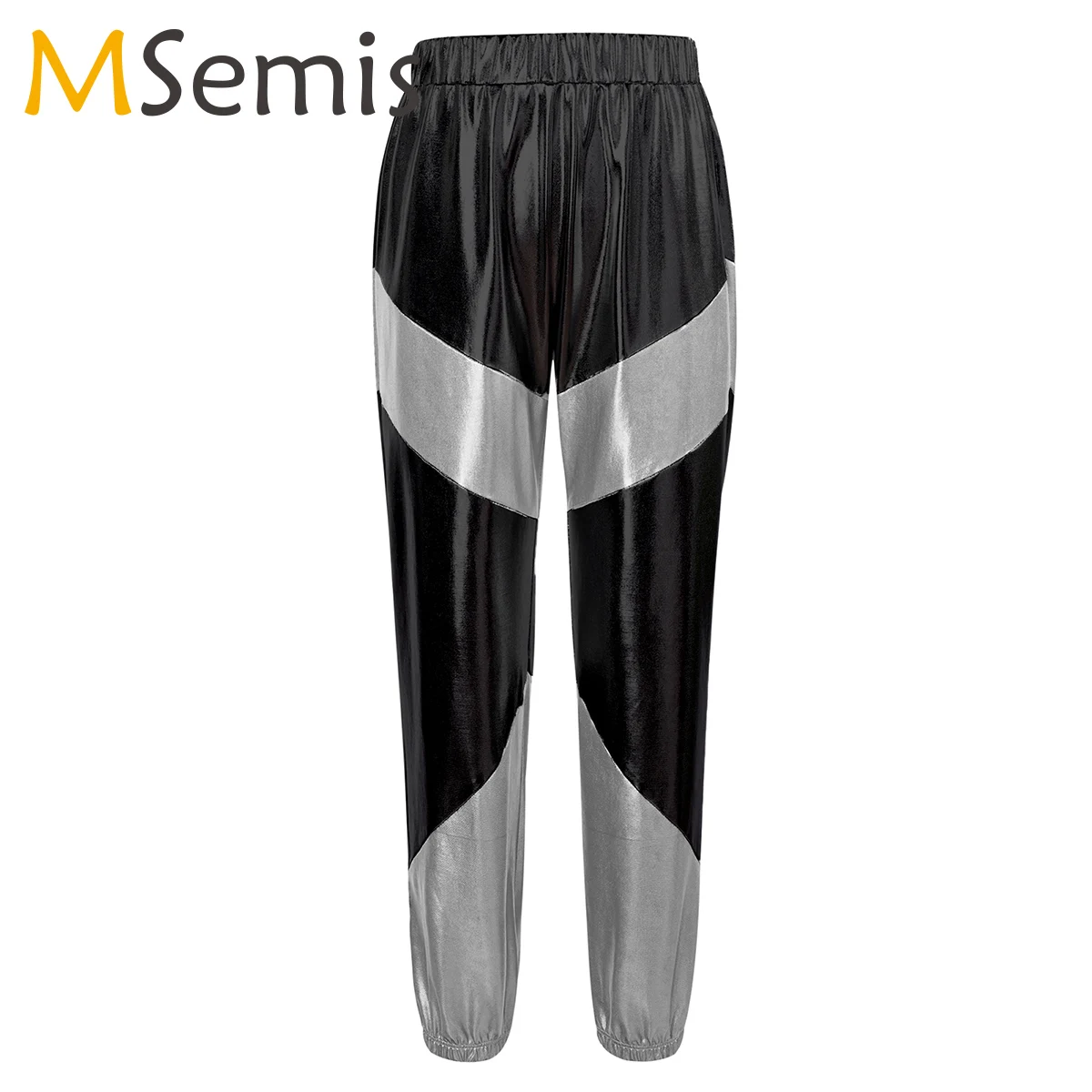 

Kids Girls Shiny Metallic Streetwear High Waist Pants Child Stage Performance Hip Hop Jazz Dance Costume Trousers Dancewear