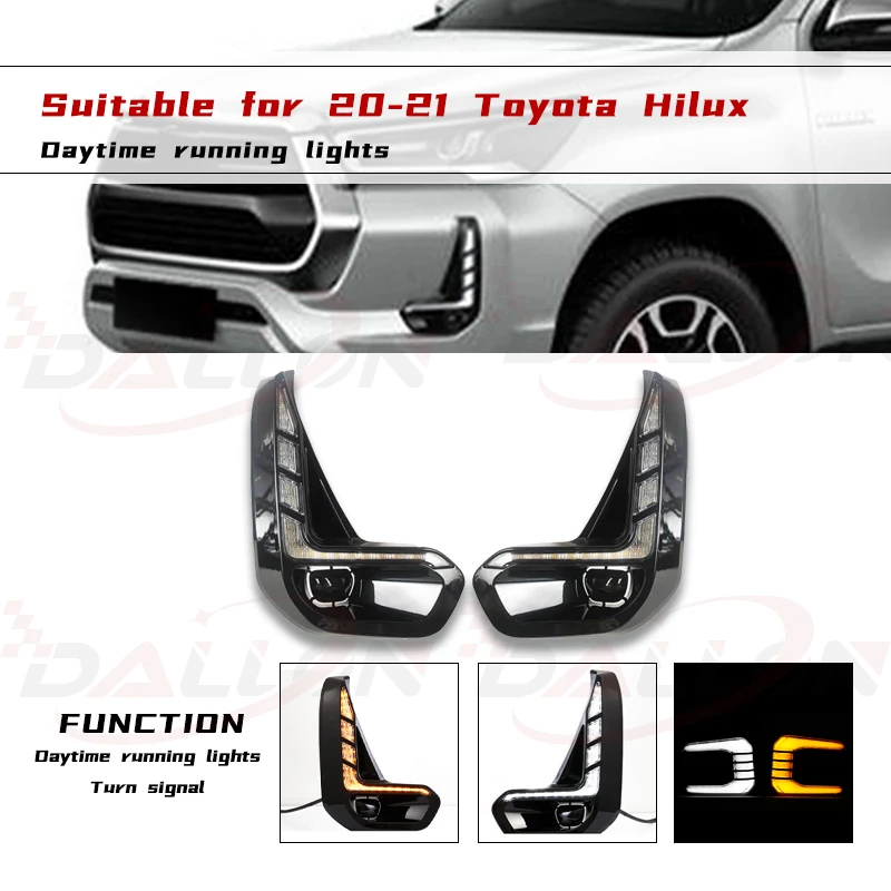 

1 Pair Car LED Daytime Running Light Turn Yellow Signal Relay 12V DRL Daylight For Toyota Hilux Revo Rocco 2020 2021