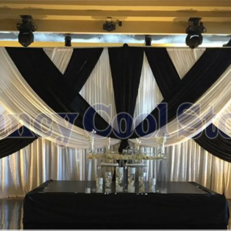 

fashion black with White Wedding Backdrop white curtain with black swags