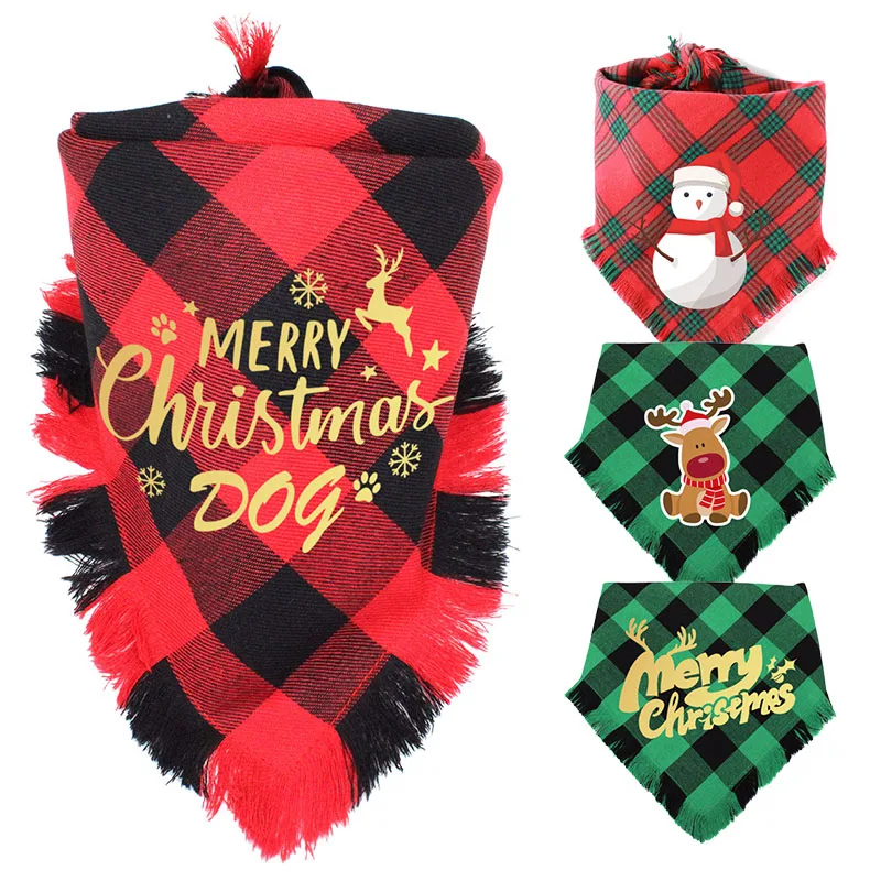 

Christmas Dog Bandana Classic Plaid Pet Scarf Cat Puppy Kerchief Dog Accessories Pet Neckerchief Cat Saliva Towel