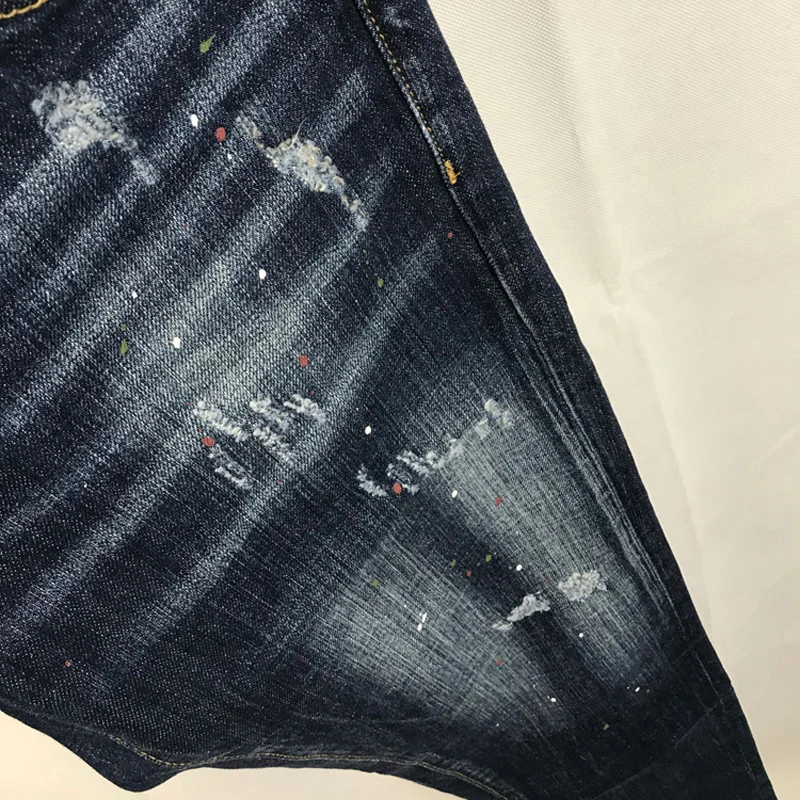 Street Fashion Men Jeans High Quality Vintage Blue Elastic Stretch Slim Fit Ripped Jeans Men Painted Designer Brand Pants Hombre