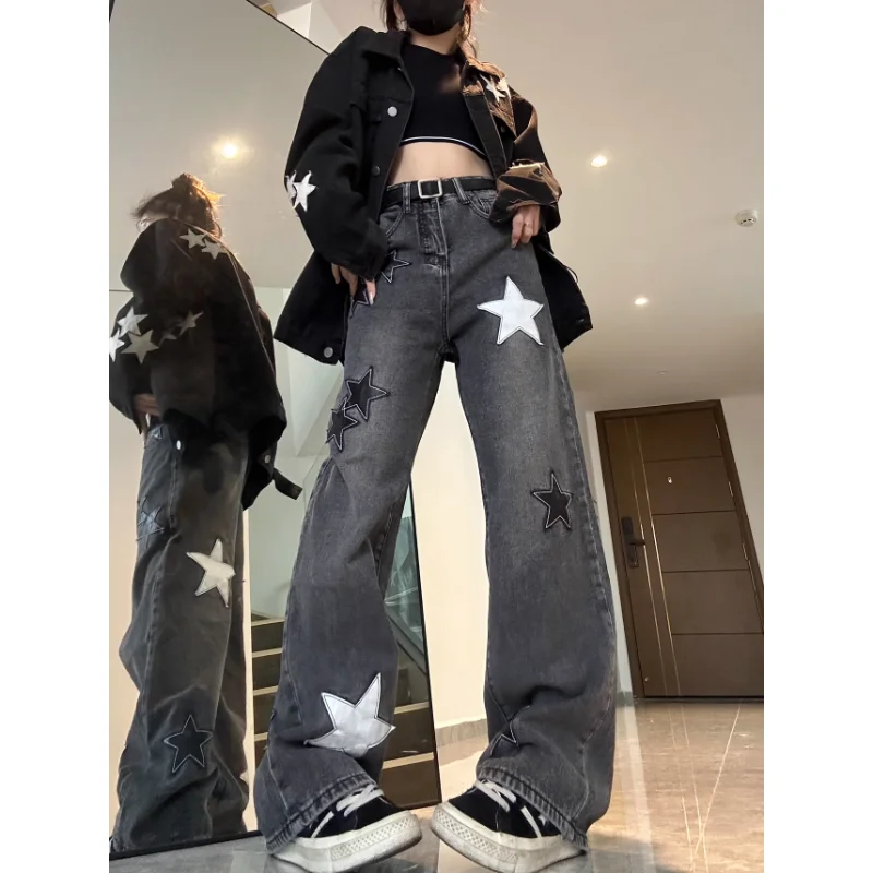 

Deeptown Star Girl Y2k Streetwear Black Jeans Pants Women Korean Fashion Baggy Vintage Denim Grunge Trousers Gothic Hippie Acubi