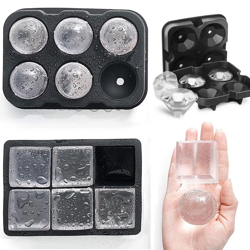 

4/6 Cavity Ice Cube Ball Diamond Shape Maker Mold Mould Brick Round Home Bar Accessiories Food Grade Silicone Kitchen Tools