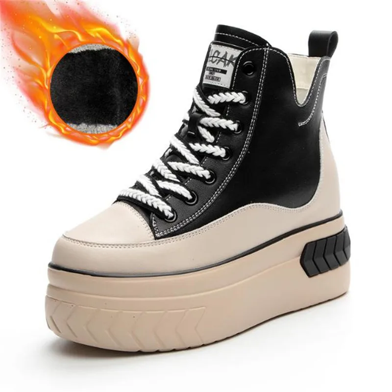 

Fashion Winter Ladies Booties Heeled Shoes 7cm Genuine Leather Platform Wedge Autumn Ankle Mixed Color Women Casual Sneakers