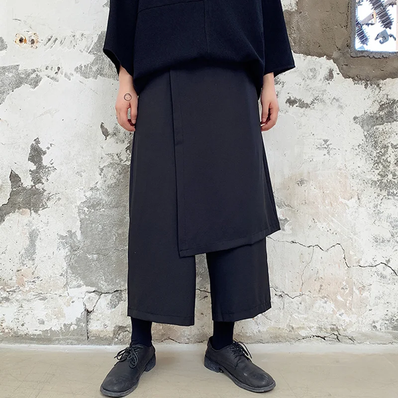 pieces of Two original night style Harun wide leg Japanese personalized design Capris retro casual pants skirt men's feeli | Мужская