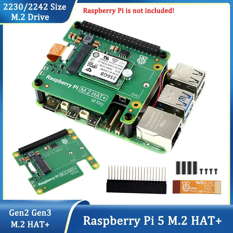Официальная плата расширения Raspberry Pi 5 PCIe на M.2 HAT Gen2 Gen3 NVME SSD 2230/2242 Размер M ключ PCI
