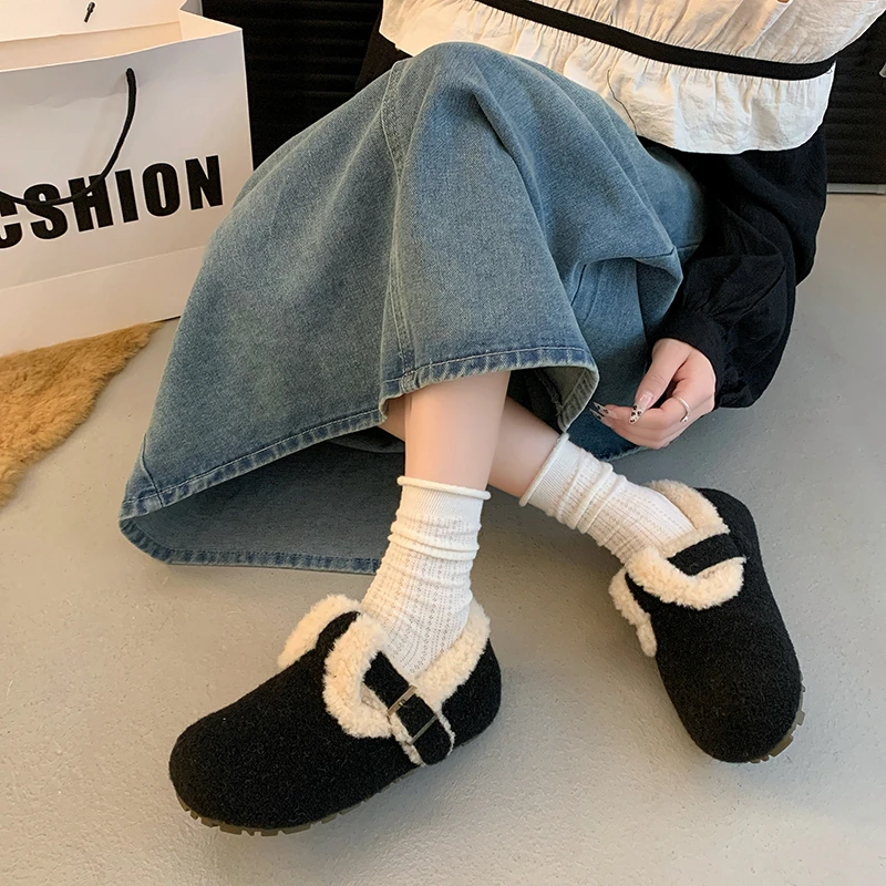 2025 зимние женские ботильоны на плоской подошве короткие плюшевые замшевые туфли