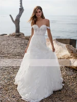 2022 tulle wedding dress off the shoulder a line lace appliques dresses custom made bridal gown backless robe de mari%c3%a9e