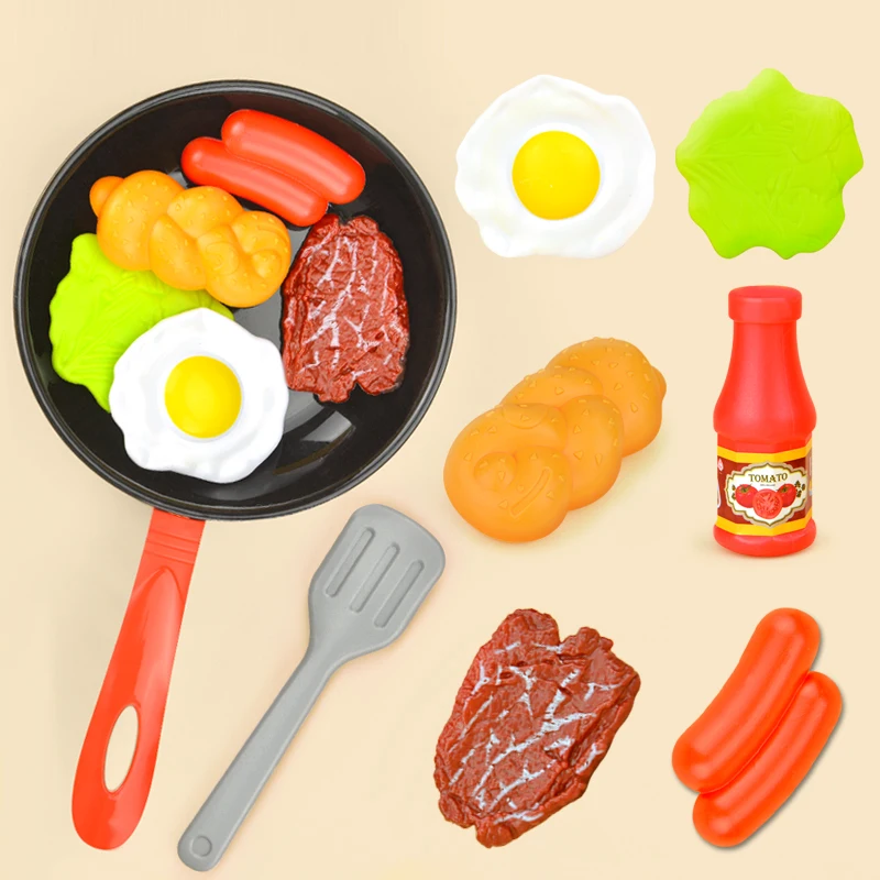 

8PCS Kitchen Food Toys Simulation Kitchenware Set Pretend Pot Steak Vegetable Bread Hot Dog Omelette Children Girl Toy