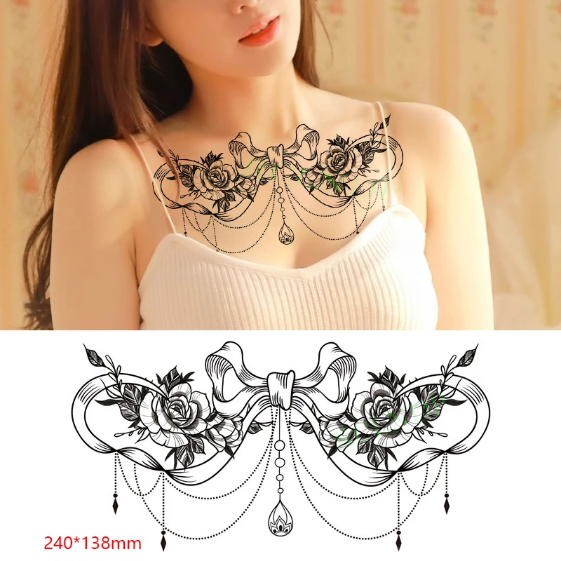 

Водостойкая Временная тату-наклейка, бант, цветы, милая хна, талия, грудь на спине, тату для груди, флэш-тату, искусственные татуировки для же...