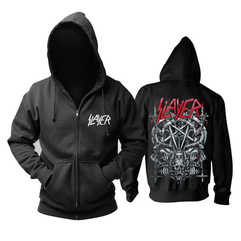

Slayer Simple printed casual zipper hoodie