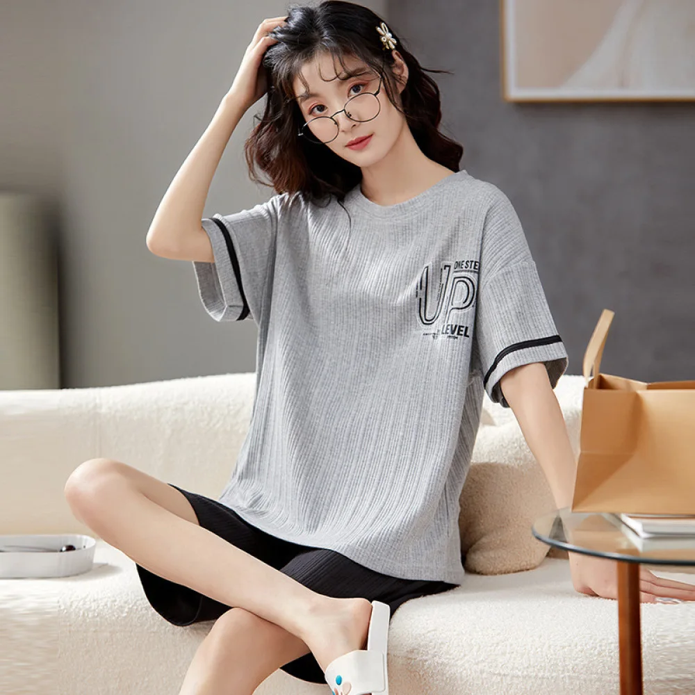 Cotton Women Pajamas Sets Cartoon Pyjamas Female Loungewear Pijamas Short Sleeve Top Shorts Suit Sleepwear Nightwear Sweatsuits