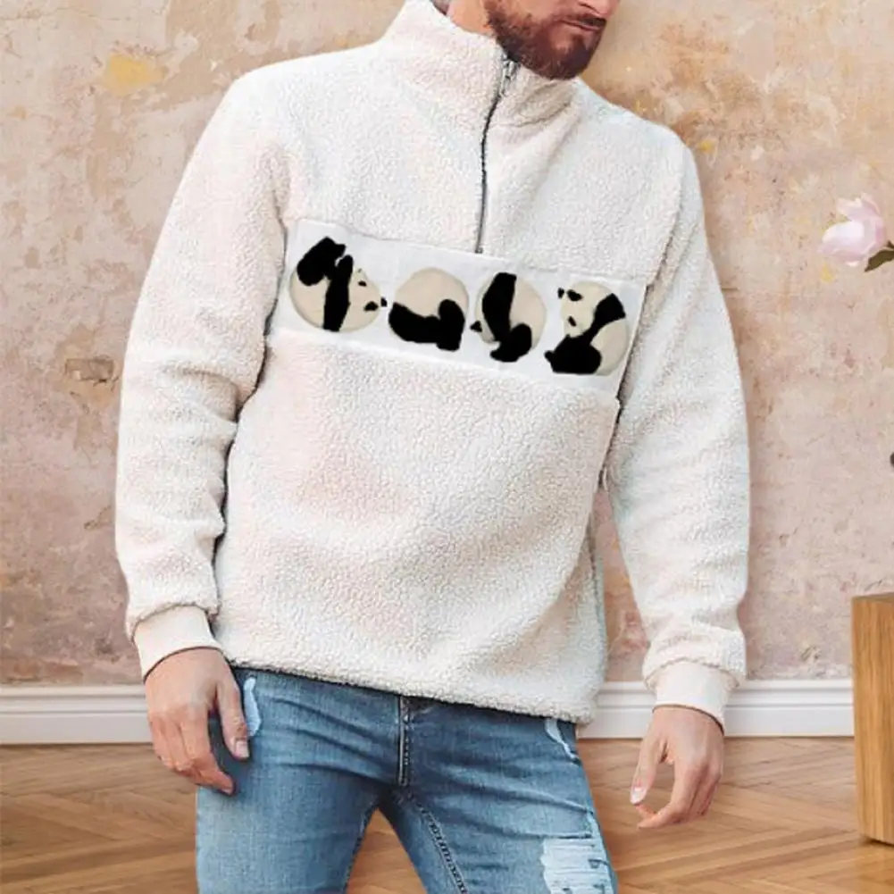 

Стильный пуловер, пальто с эластичными манжетами, теплая белая мужская толстовка с рисунком панды