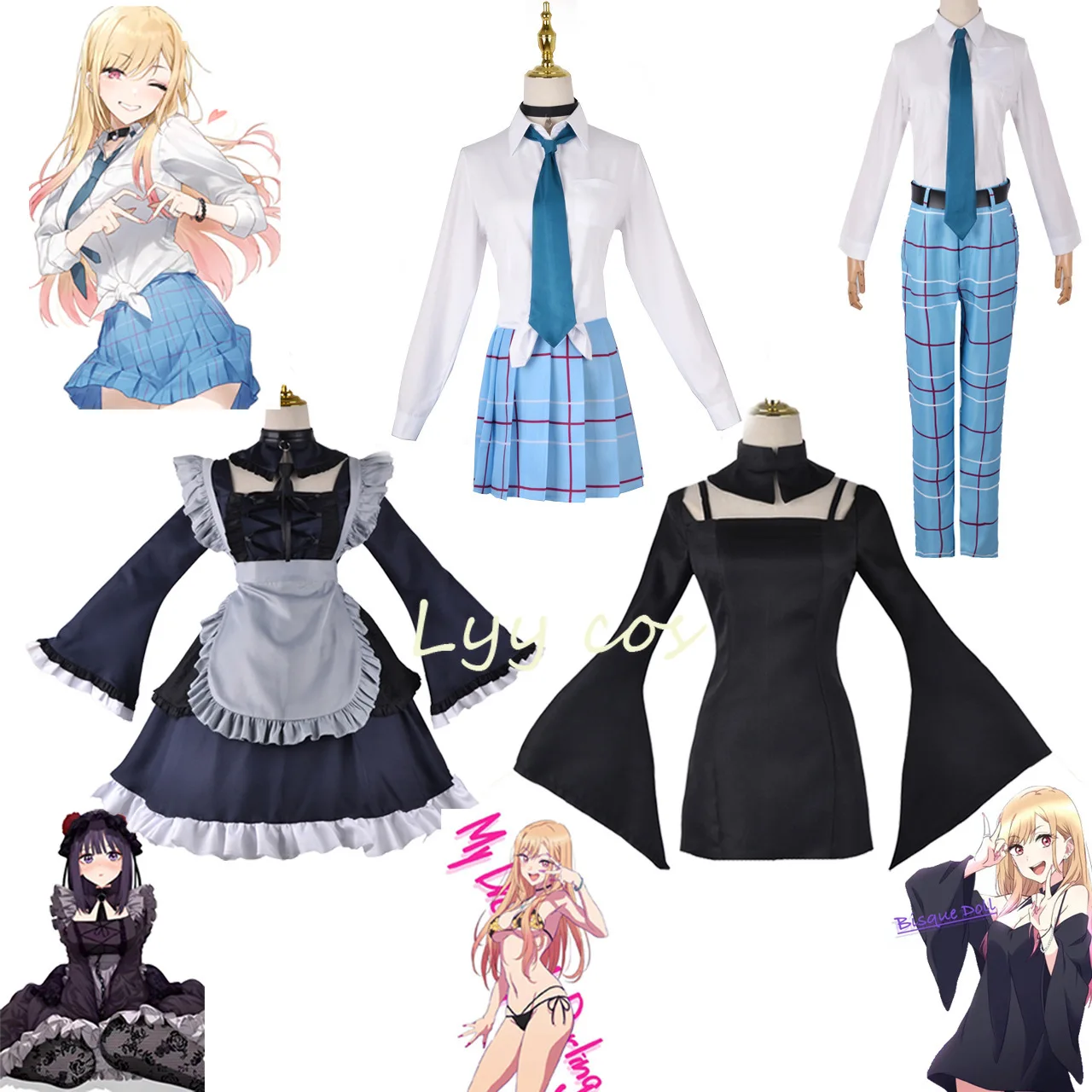 

Anime My Dress-Up Darling Marin Kitagawa Cosplay Costume Purple Wig Maid Uniform Outfit Stockings Headwear Accessories Girls