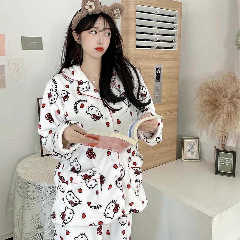 

Kawaii Sanriod Anime Love My Melody Kuromi Cinnamoroll Kitty Nette Verdickt Korallen флисовые товары Lange Hose Lang набор подарок
