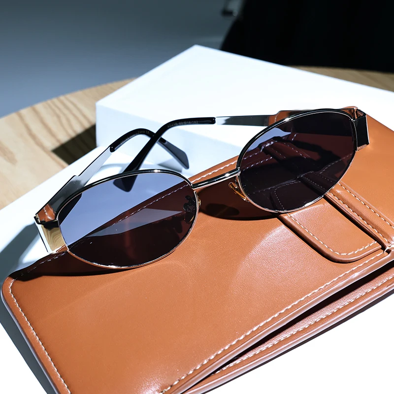 

Очки солнцезащитные женские в стиле ретро, роскошные брендовые Металлические овальные темные очки с защитой от ультрафиолета, для вождения, поездок, унисекс