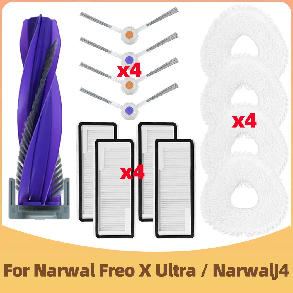 Подходит для Narwal Freo X Ultra / Narwal J4 / J4 Lite Робот-Пылесос Запчасти Основная Щетка, Боковая Щетка, Мешок для Пыли, Фильтр, Тряпка, HEPA