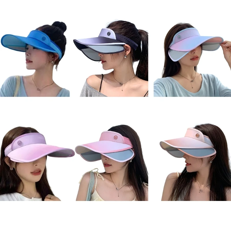 

Ombre Color Visors for Girls Women Extendable Soft Adjustable Sports Hat with Empty Top Outdoor Summer