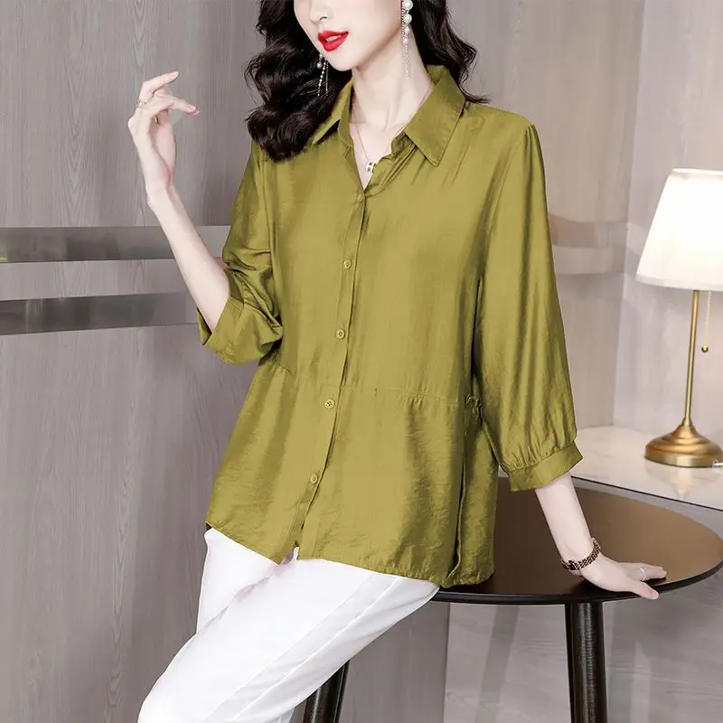 

Женская блузка с рукавом три четверти, однотонная Свободная блузка на осень, 2023