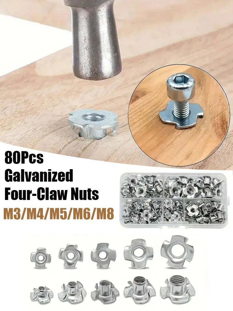 Оцинкованные гайки с четырьмя зажимами 80 шт. противоударные из углеродистой
