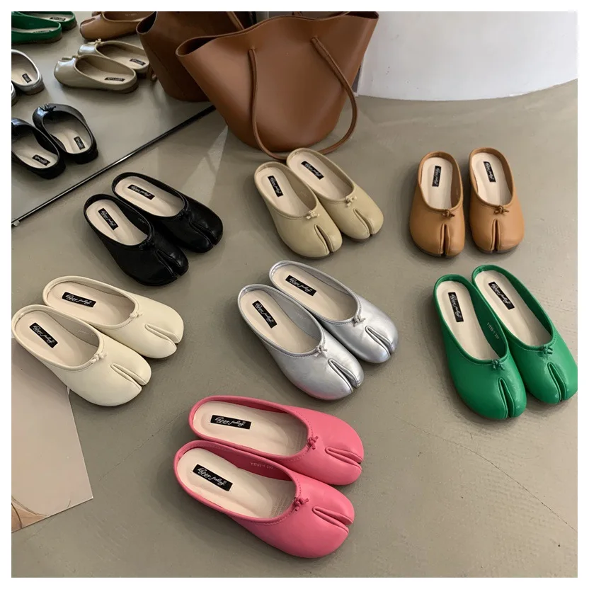 

TINGHON Woman Flats Microfiber Leather Comfy Split Toe Slippers Soft Bottom Loafers Brief Ladies Moccasins Tabi Ninja Shoes