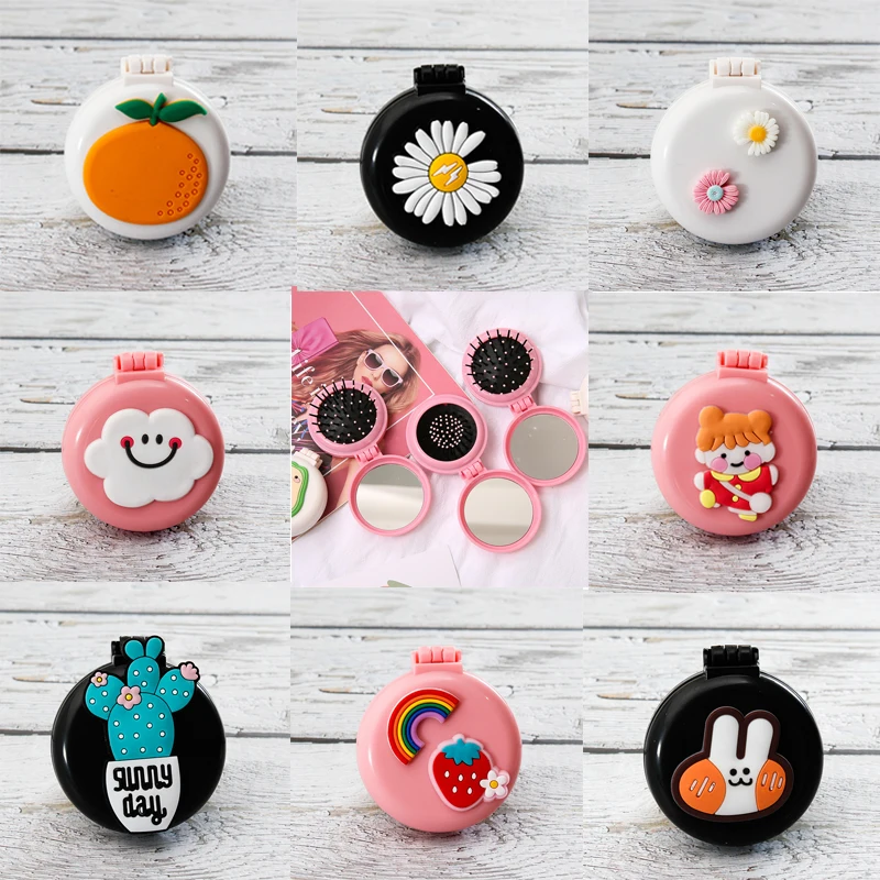 

Складная Расческа с подушкой безопасности мультяшная детская портативная Косметическая линза Уход за волосами Мини Расческа Зеркало Набо...