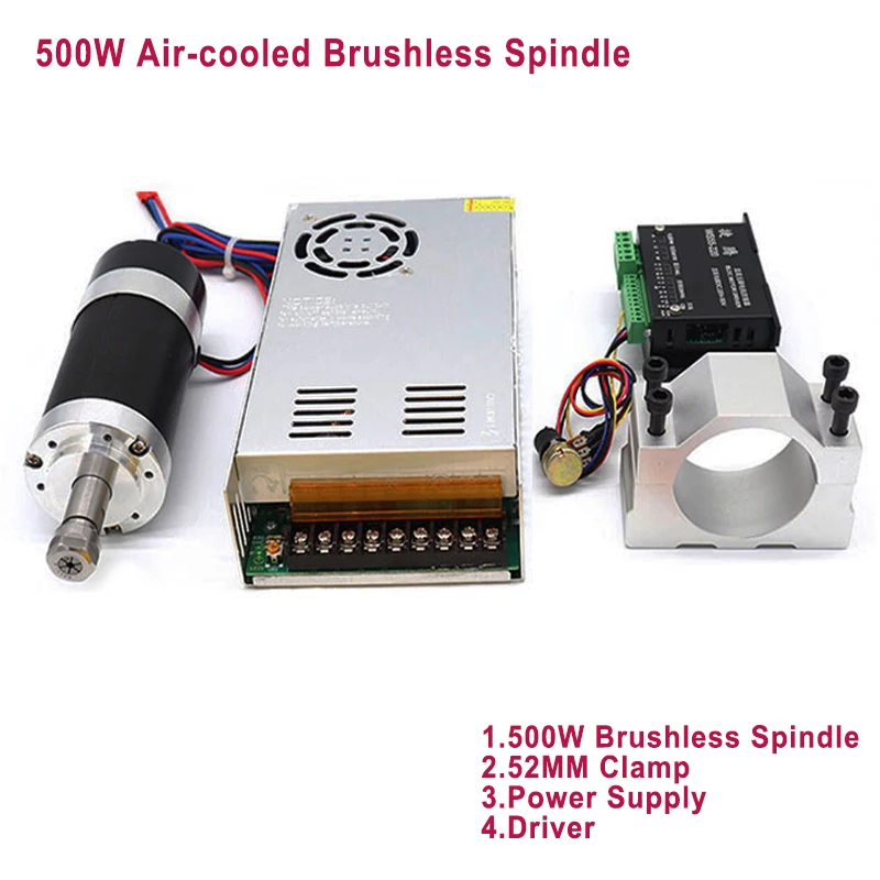 

500W CNC Brushless Spindle 55MM Diameter ER11 Chuck 48VDC Spindle Motor+Match Power Supply+Speed Controller+Clamp