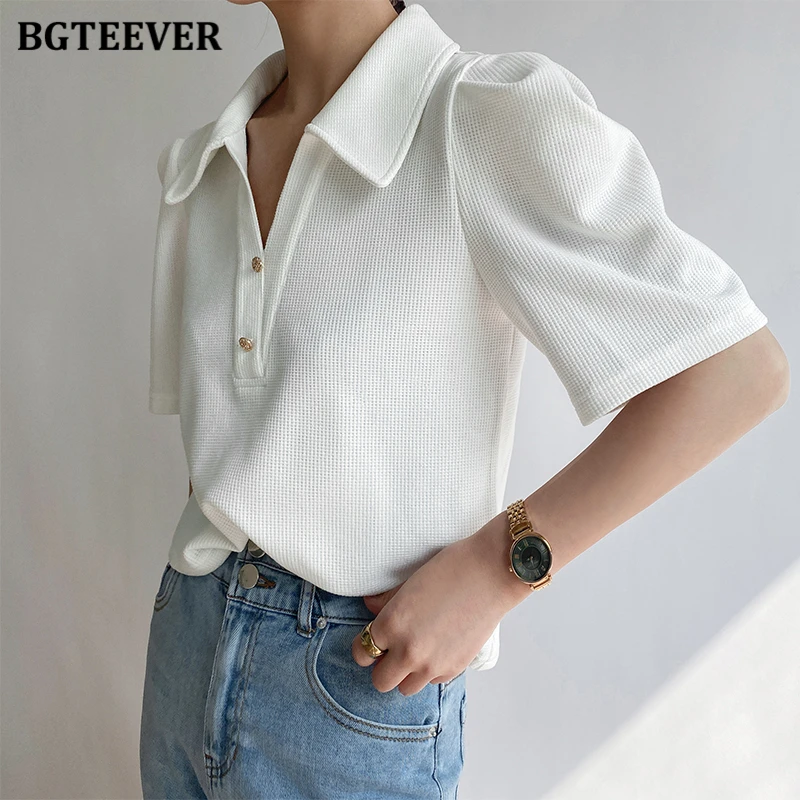 

Элегантные пуловеры BGTEEVER на пуговицах с лацканами, футболки, свободные стильные женские однотонные Топы с коротким рукавом, летние женские футболки 2023