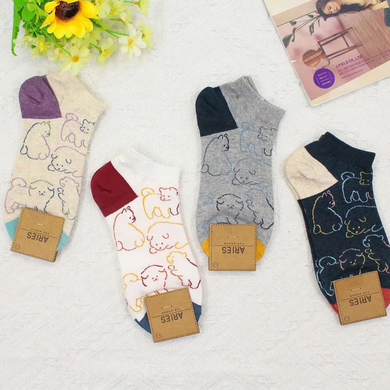 

Cartoon Woman Sock Short Animal Ladies Socks for Women Thin Patchwork Happy Soft Sox Couples Cotton Vintag Summer Sokken