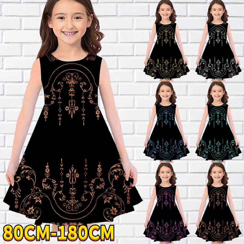 

Kids Little Girls Sleeveless Dress Girls Dress 3D Kids Floral Print Daily Casual Cute Sweet Over Knee Sleeveless Dress 80-180CM