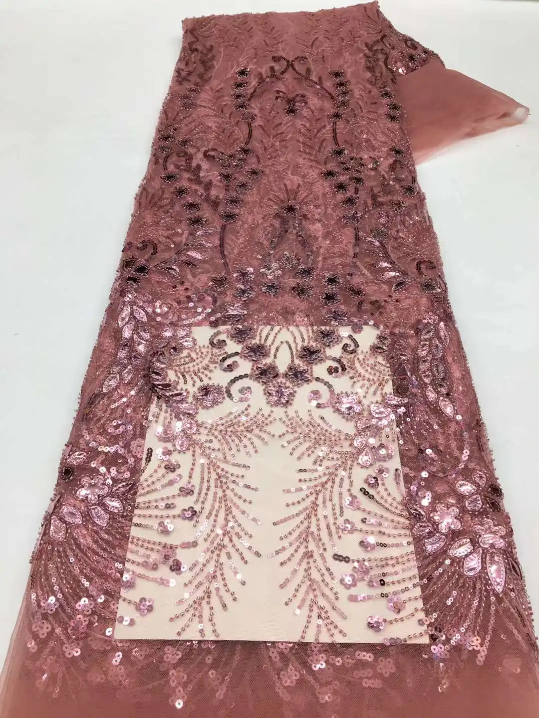 

Nigerian Beaded Groom Lace Fabrics 2022 High Quality Sequins Lace African Lace Fabric French Tulle Lace Fabric For Party Sewing