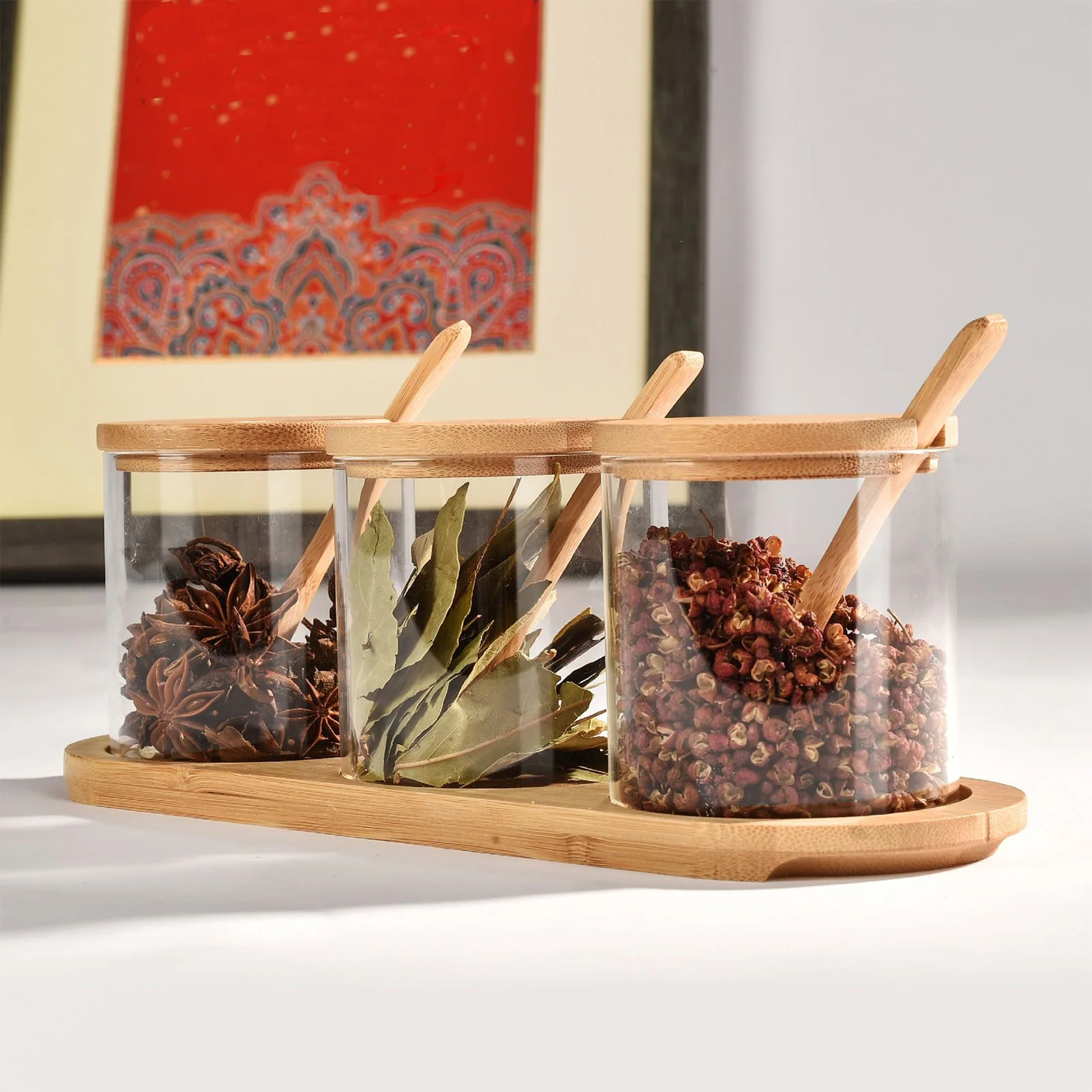 

3PCS Set Glass Storage Jar Salt Candy Cookies Tea Coffee Beans Organizer Bottle Wood Lid Container Jar Kitchen Storage EL