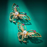 yw gairu delicate blue rhinestone crystal hollow butterfly brooch pin fashion party insect jewelry coat accessories female